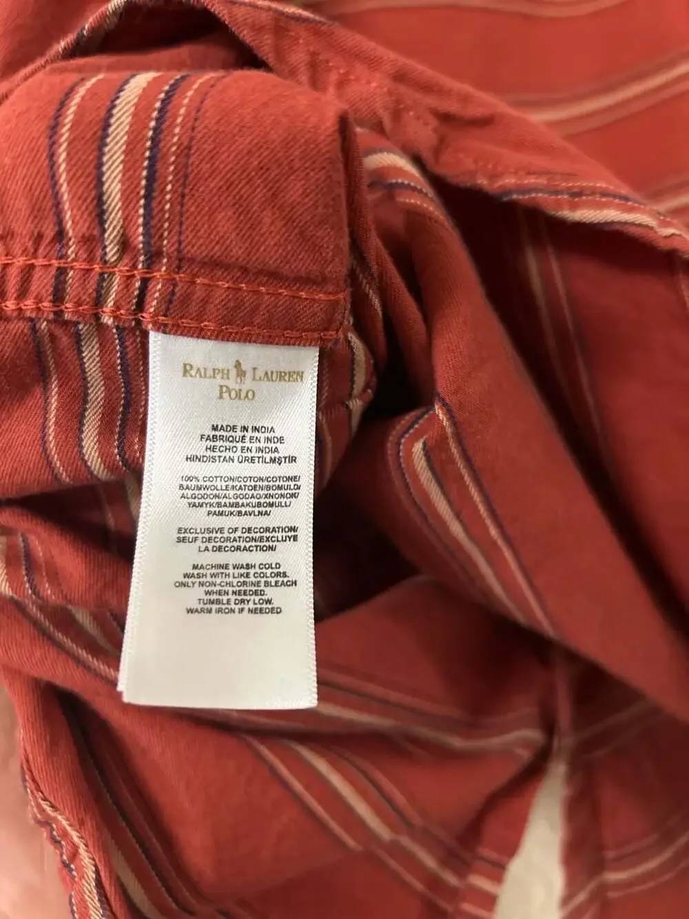 Polo Ralph Lauren Men's Custom Fit burnt orange and White Striped Button-Down